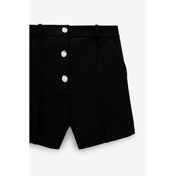 NWT Zara black high waisted buttoned front tailored Bermuda shorts, L - Picture 7 of 13